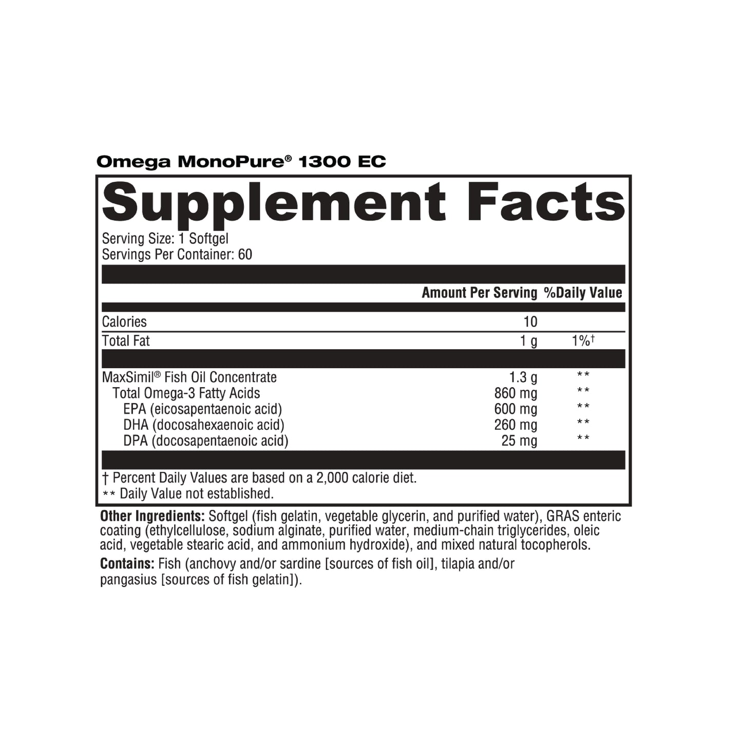 Xymogen - Omega MonoPure 1300 EC, 60 Softgels, Omega-3 Supplement