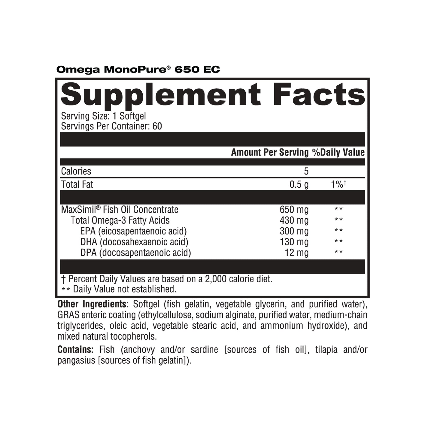 Xymogen - Omega MonoPure 650 EC, 60 Softgels, Omega-3 Supplement