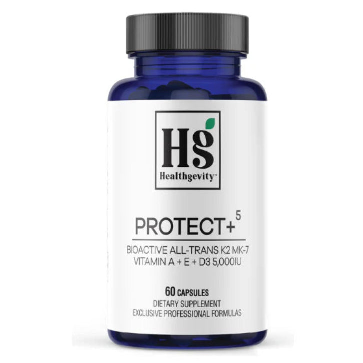 Blue supplement bottle with white label on a white background