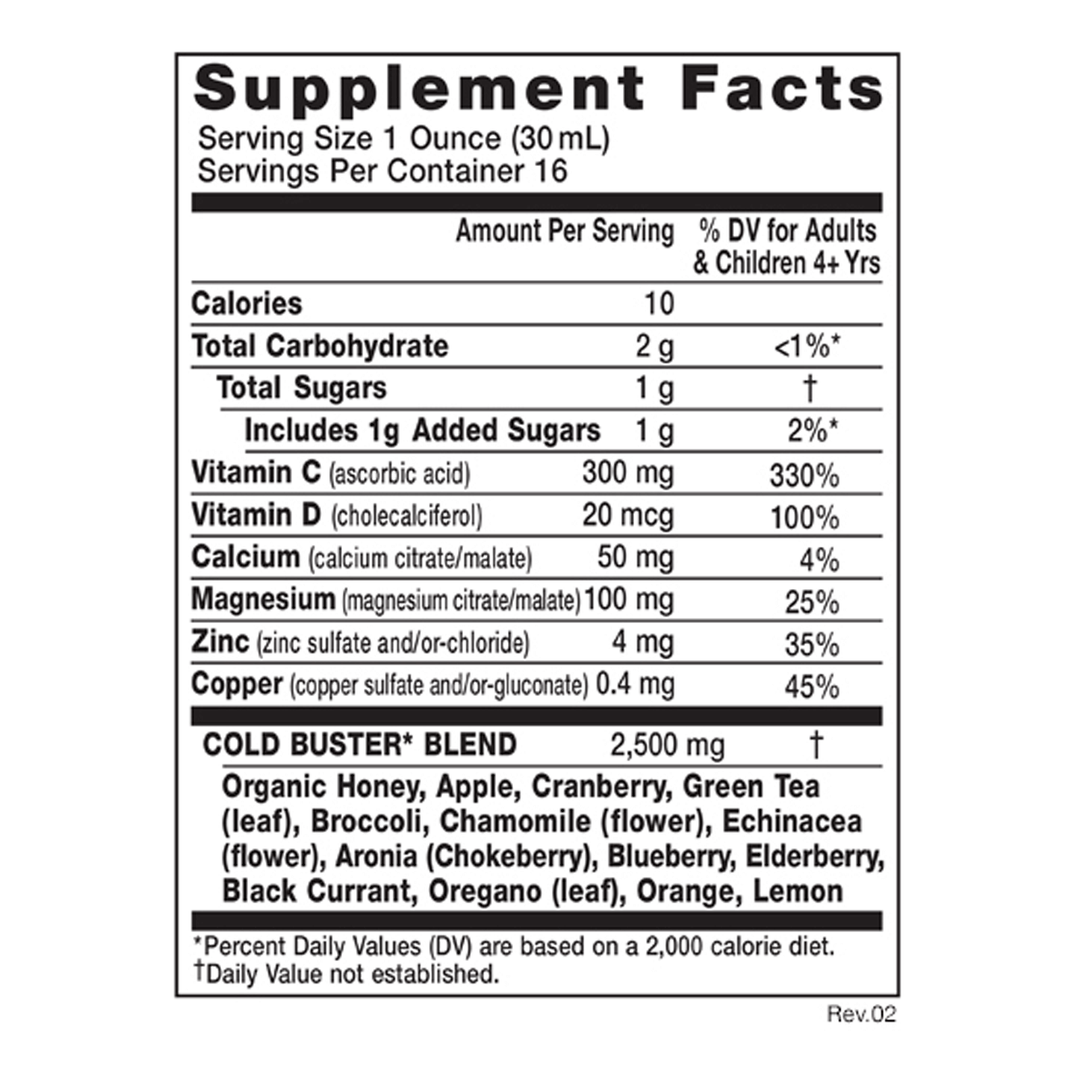 Cold Buster Immune Armor - With Elderberry, Zinc, Vit C & D, Enchinacea (16 oz)